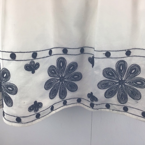 Pleated white cotton drop waist lined embroidered hem Sunny Leigh midi skirt Sz8 - Picture 3 of 6